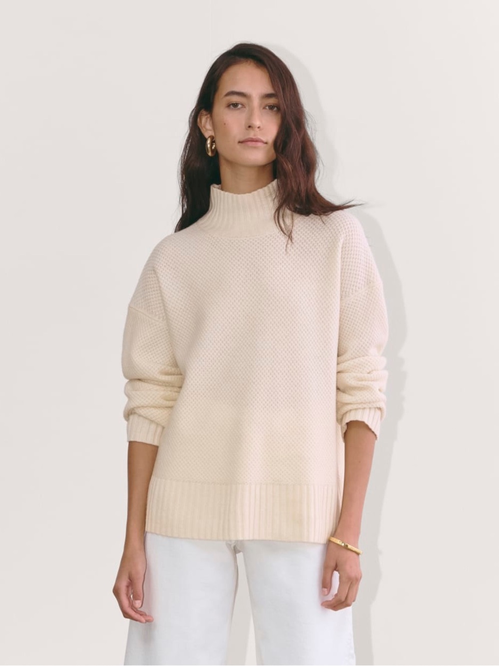 Everlane Honeycomb Funnel Neck Wool Cashmere Sweater Bone size M